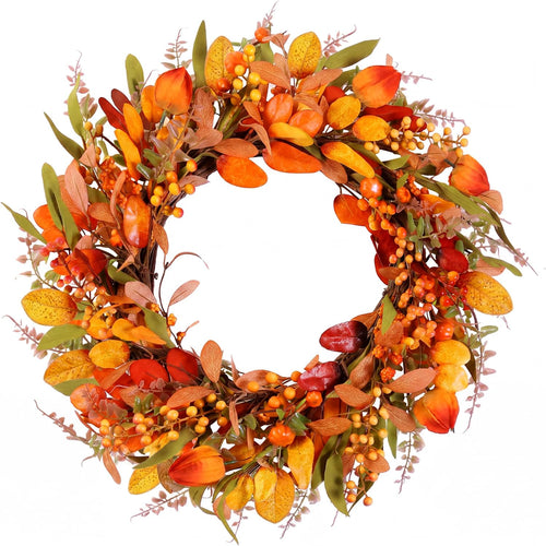 22" Fall Wreath for Front Door Pumpkin Artificial Wall Decor Autumn