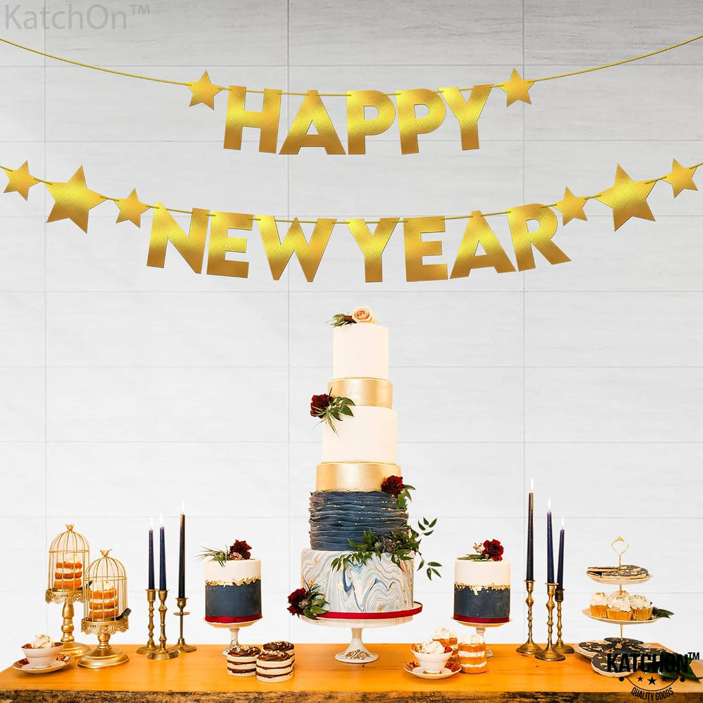 , Gold Happy New Year Banner - 10 Feet, Pre-Strung | Happy New Year Backdrop 2027 with Star for New Years Eve Party Supplies 2027 | New Years Decorations 2027 | NYE Decorations 2027