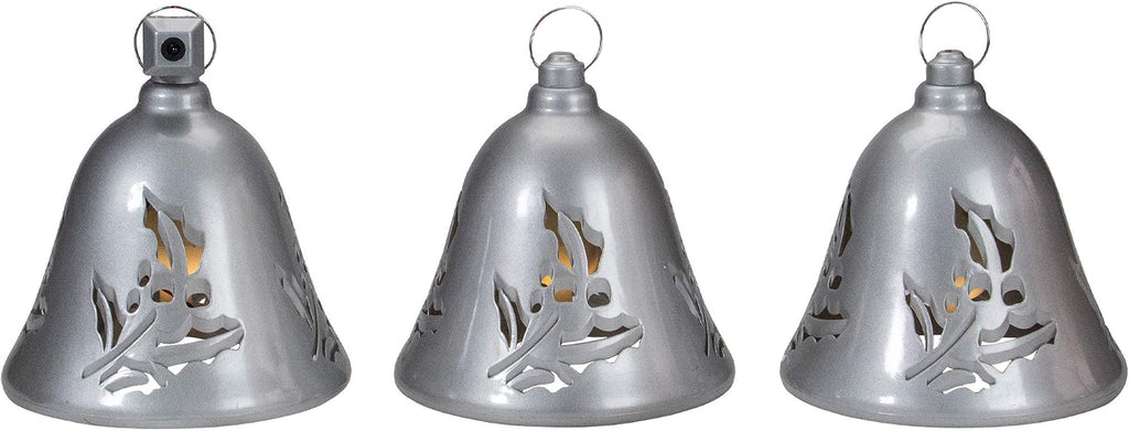 Lighted Musical Silver Christmas Bells, Set of 3