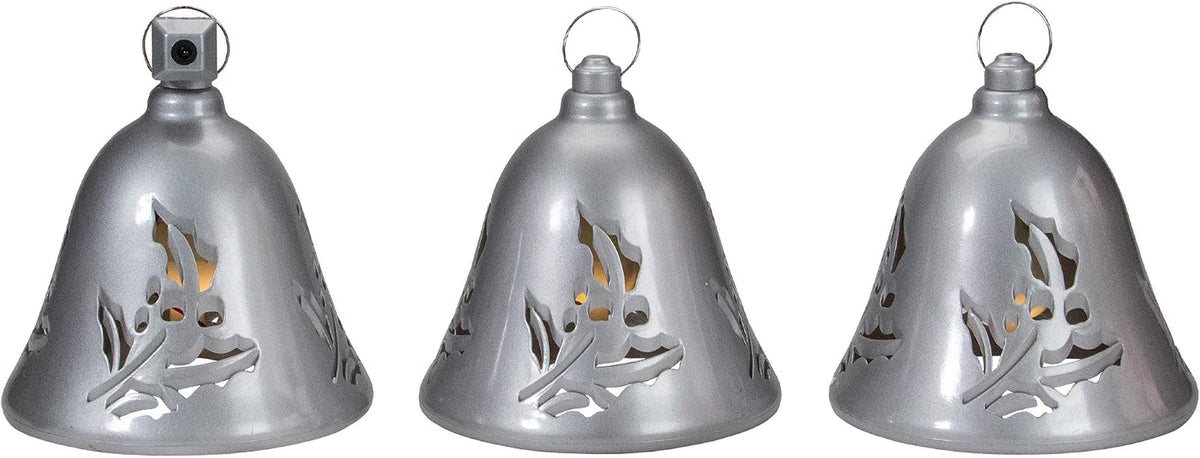 Lighted Musical Silver Christmas Bells, Set of 3