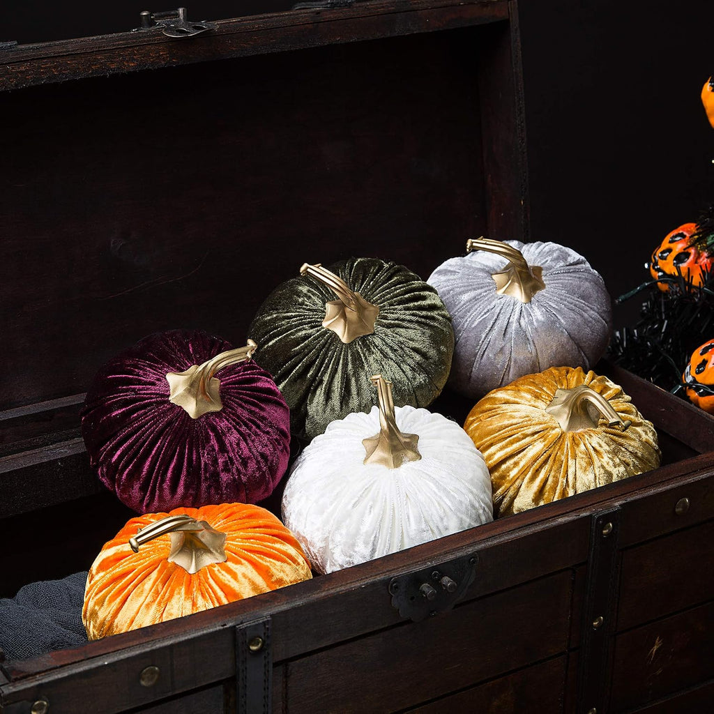 6PCS Handmade Velvet Pumpkins for Halloween Thanksgiving Decoration