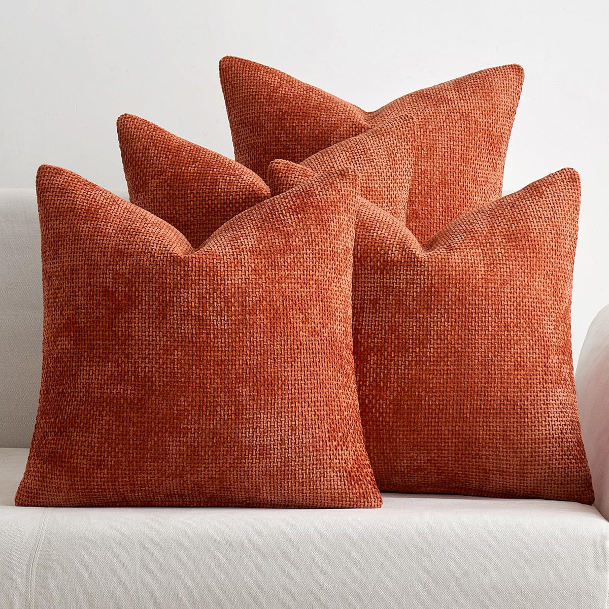 Burnt Orange Chenille Pillow Covers, 16 x 16 in (Set of 4)
