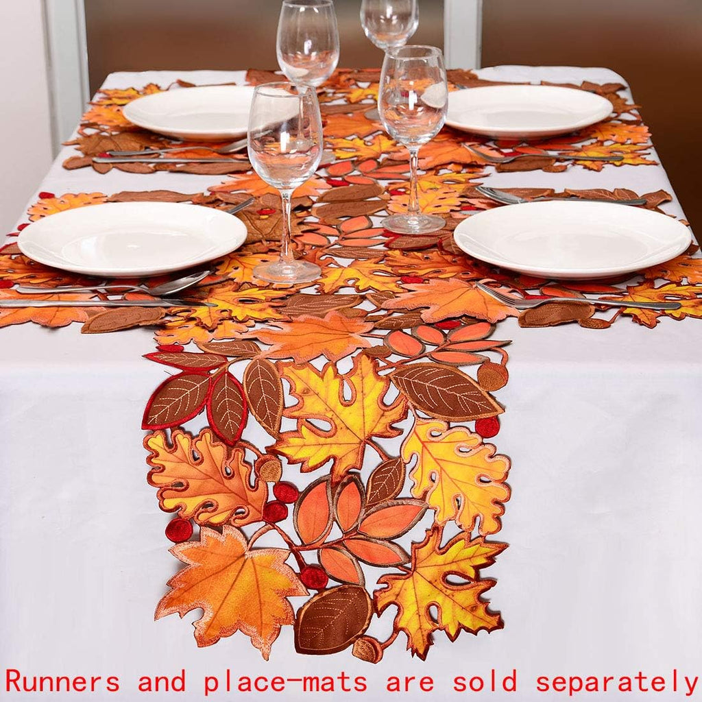 Embroidered Fall Leaves Table Runner for Thanksgiving, Autumn Harvest Decorations (14 × 88 Inches)