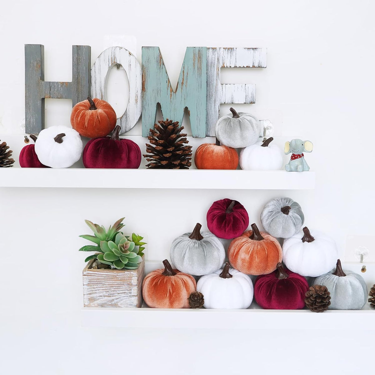 16 Pcs Assorted Fall Artificial Velvet Pumpkins Small Decorative Fabric Rustic Foam Pumpkins in Burgundy Bronze Gray White for Autumn Wedding Halloween Thanksgiving Table Centerpiece