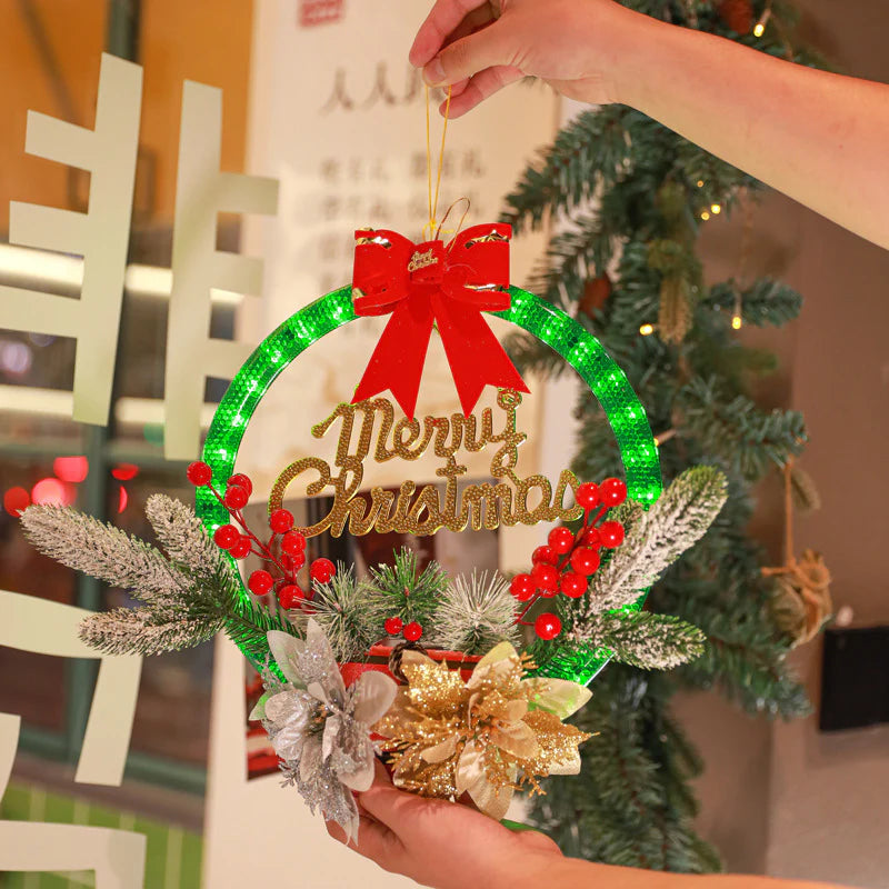 Lighted Christmas Door Wreath, 12 Inch, 60 LEDs
