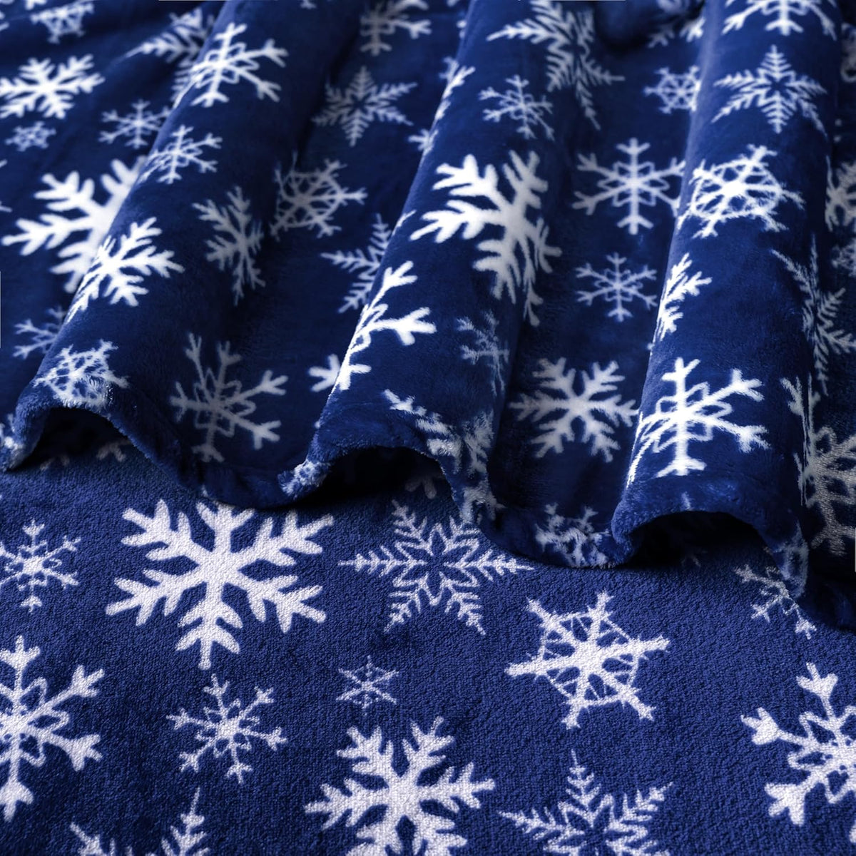 Christmas Snowflake Blanket, Navy Blue Winter Fleece Throw, 50X60