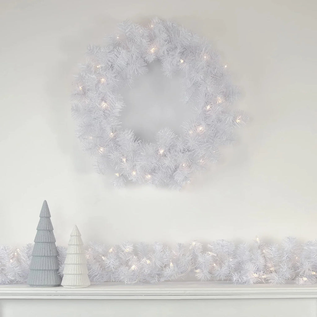 24" Pre-Lit White Iridescent Mixed Pine Artificial Christmas Wreath - Clear Lights