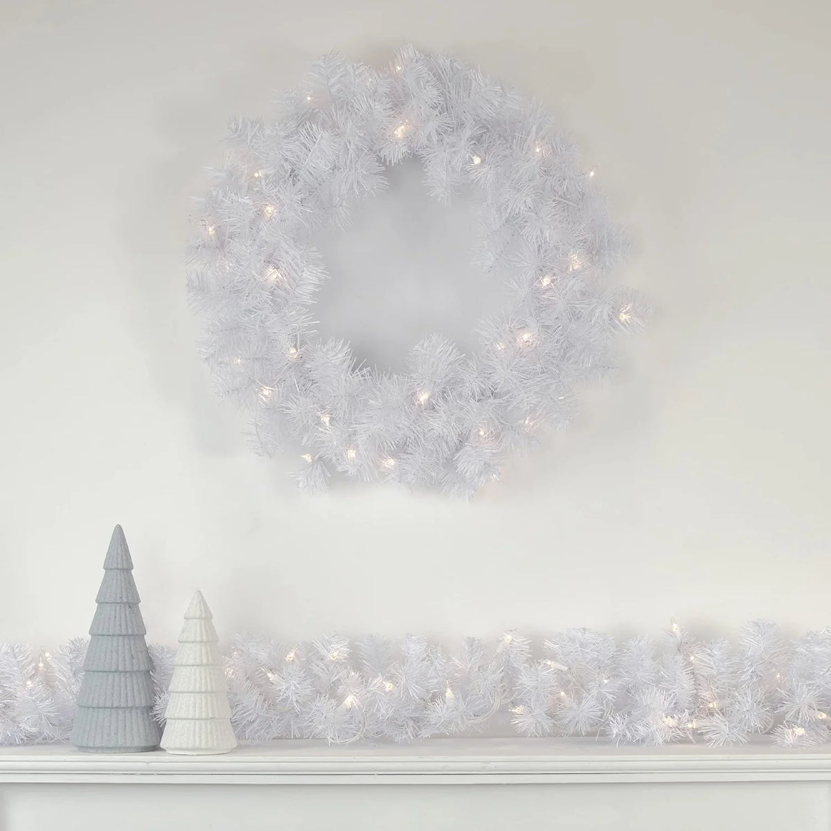 24" Pre-Lit White Iridescent Mixed Pine Artificial Christmas Wreath - Clear Lights