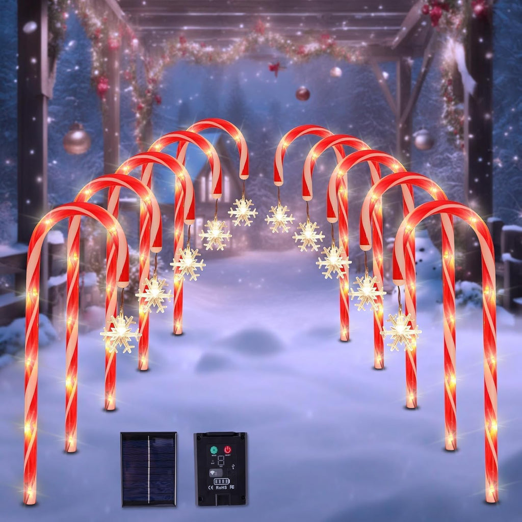 Solar Candy Cane Pathway Lights, Warm White, Set of 10