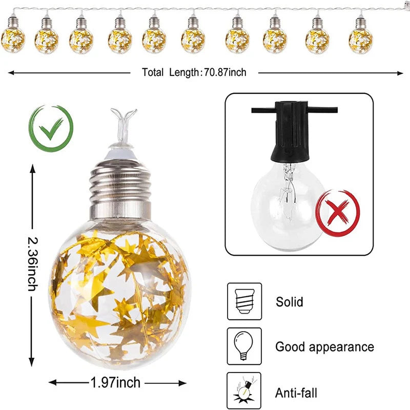 Letter Snowflake 10 LED Globe String Lights, 6.5FT Battery Operated Fairy Lights, Warm White 3000K Christmas Decor Lights