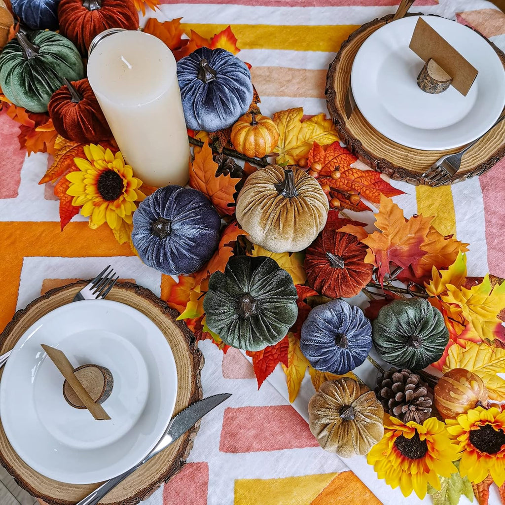 16 Pcs Assorted Small Faux Rustic Harvest Velvet Pumpkins Decorative Rust Orange Gold Olive Gray Fabric Pumpkins Foam Pumpkins Farmhouse Fall Thanksgiving Halloween Table Centerpiece Decor