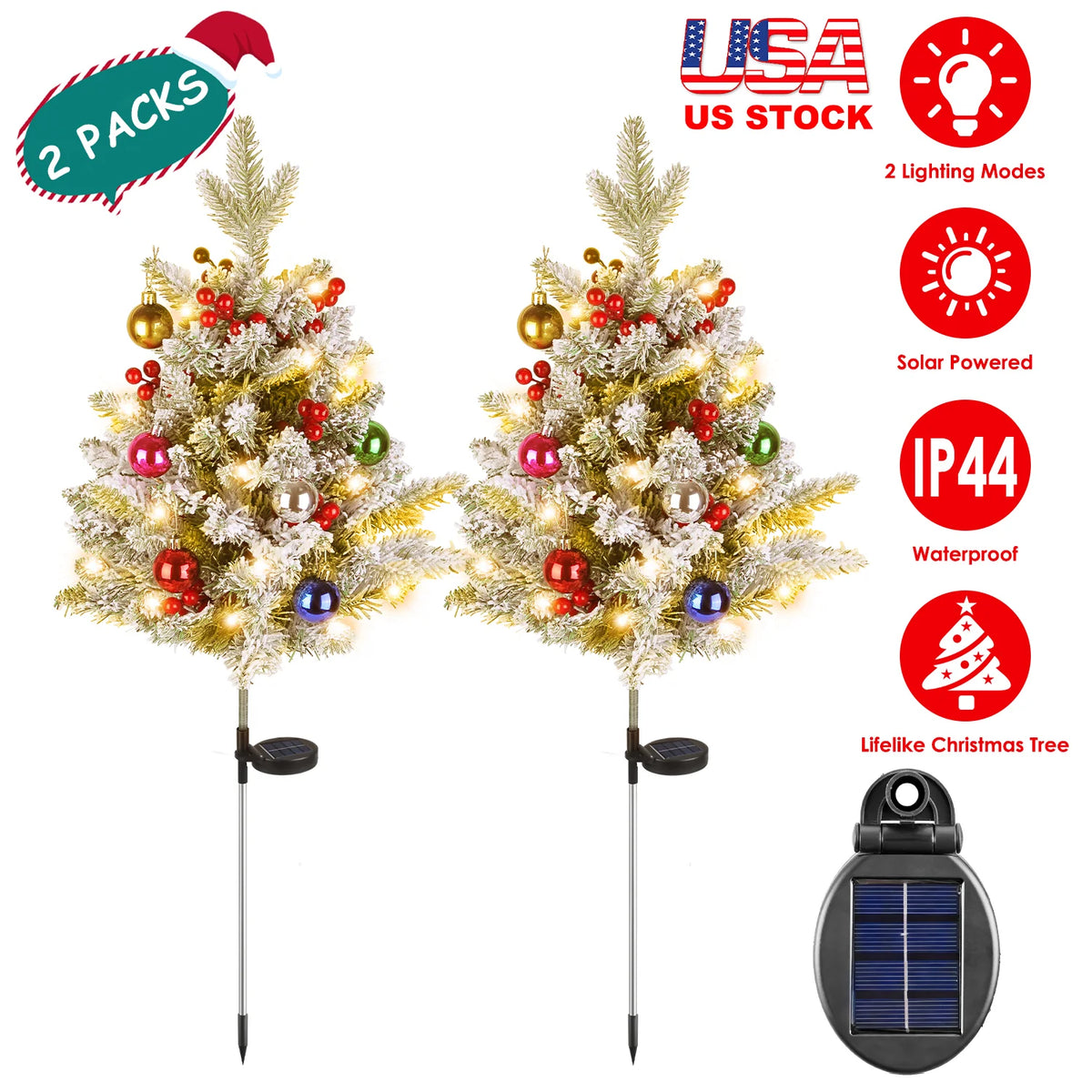 Lighted Christmas Tree Urn Fillers with Berries, Set of 2