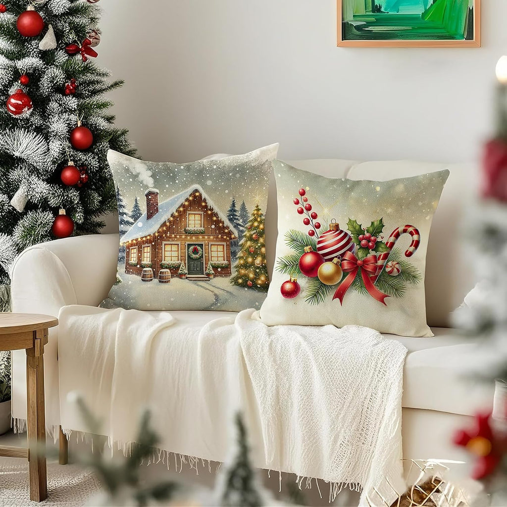 Christmas Throw Pillow Covers 18X18 Inch Set of 4