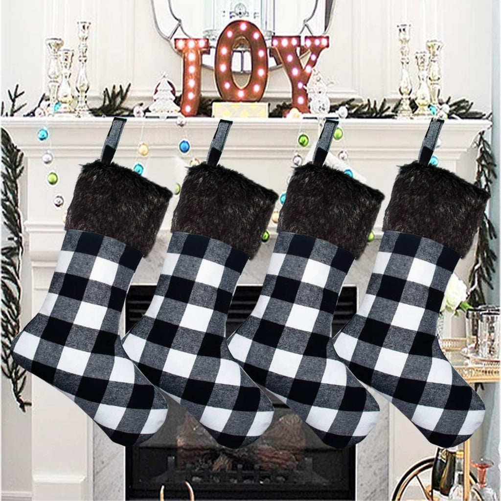 Black and White Buffalo Plaid Christmas Stockings (Set of 4)