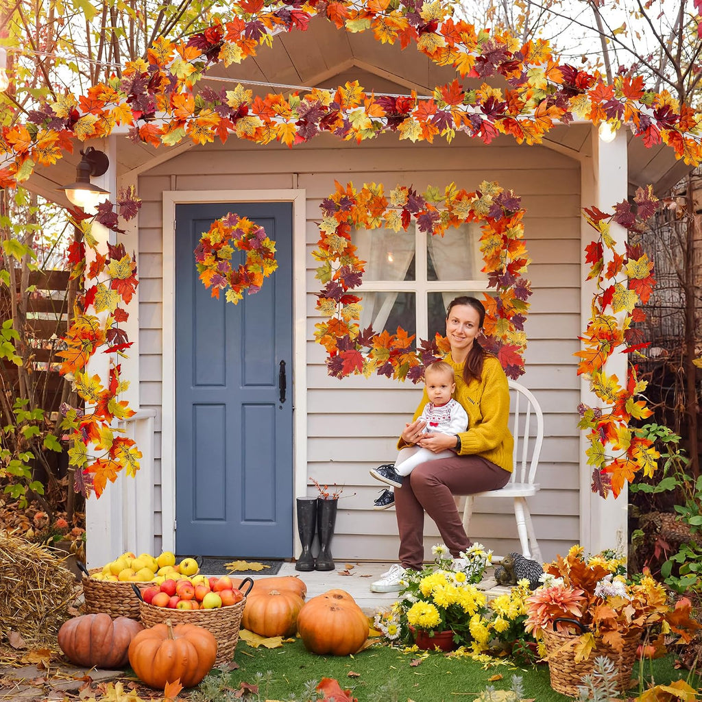 11.8FT 2Pack Fall Garland for Thankgiving Decorations for Home Mantle Decor