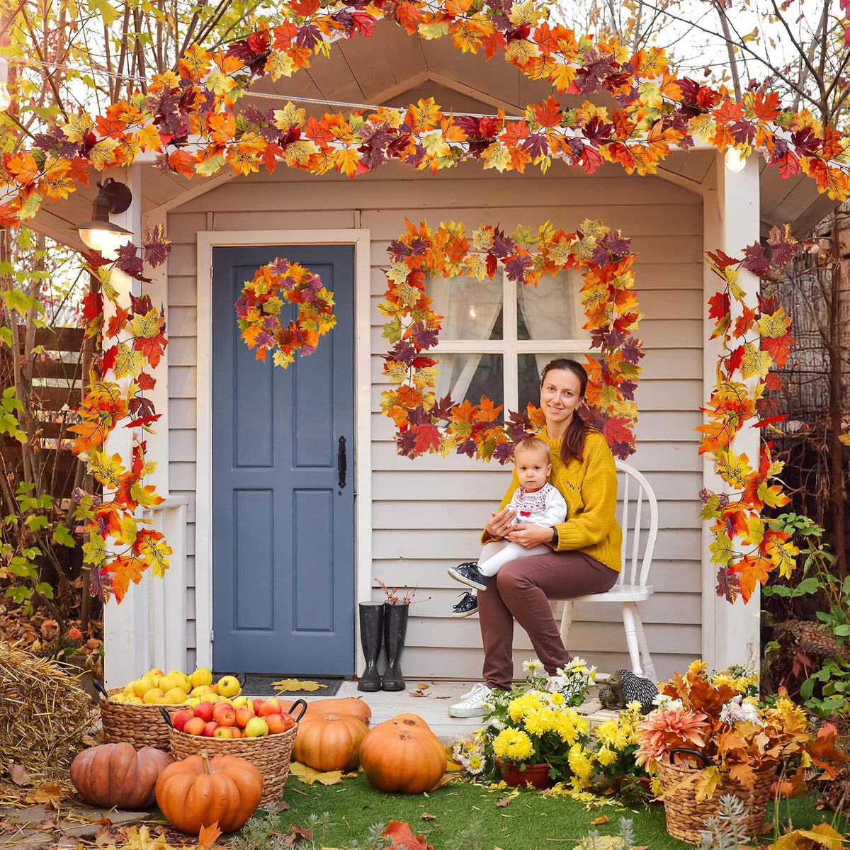 11.8FT 2Pack Fall Garland for Thankgiving Decorations for Home Mantle Decor