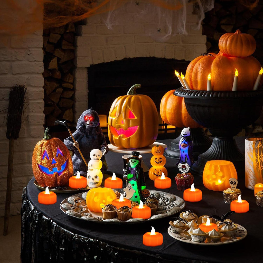 24 Pack Halloween Decorations Indoor Pumpkin Tea Lights Fall Table Decor