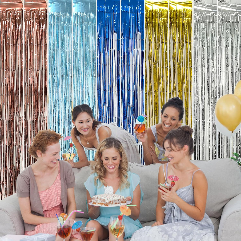 10 Pack Silver Foil Curtain Backdrop Metallic Tinsel Foil Fringe Curtains Photo Booth Props for Birthday Wedding Engagement Bachelorette Christmas Holiday Celebration Party Decorations Supplies